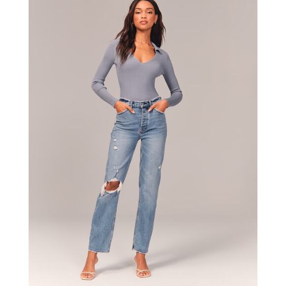 Abercrombie & Fitch Jeans Women’s Size 26 / 2 High Rise The Dad Distressed Denim - Picture 1 of 11